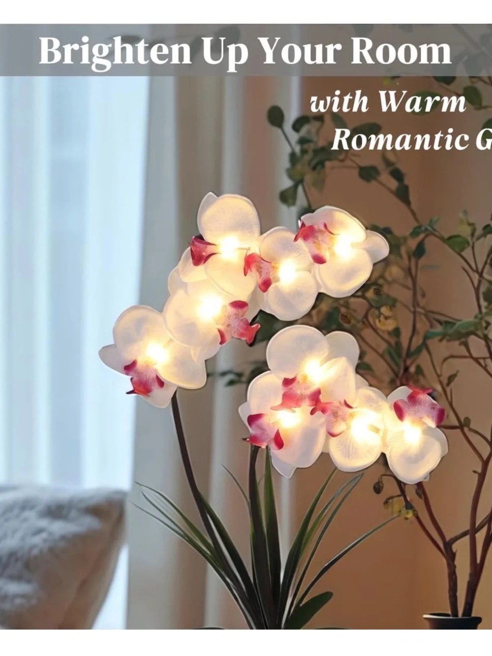 NIB White LED Faux Orchid Arrangement in White Planter 15